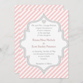 Invitation Élégant rose, blanc, gris rayures mariage (Devant / Derrière)