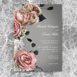 Invitation Élégant rose blanc Rose gris Mariage