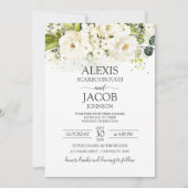 Invitation Élégant Rose blanche et Mariage Floral or (Devant)