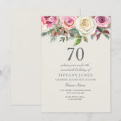 Invitation Élégant Rose blanche Floral 70e anniversaire Invit (Devant / Derrière)