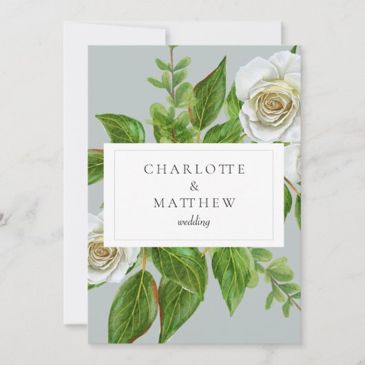 Invitation Élégant Rose blanche Mariage site Web (Devant)