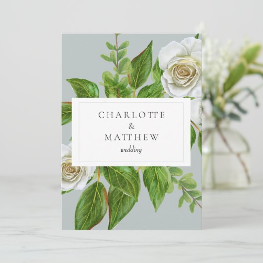 Invitation Élégant Rose blanche Mariage site Web (Debout devant)