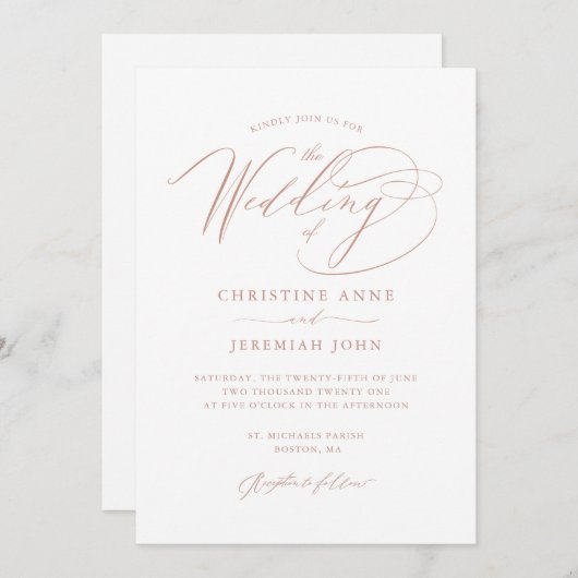 Invitation Élégant Rose blanche or Mariage de script moderne (Devant / Derrière)