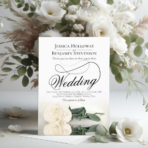 Invitation Élégant Rose blanche réflexion Mariage romantique