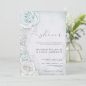 Invitation Élégant Rose bleu argent Wedding shower (Debout devant)