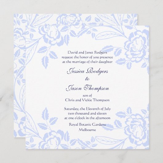 Invitation Elégant Rose bleu doux (Devant / Derrière)