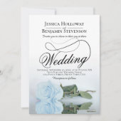 Invitation Élégant Rose bleu Dusty Script QR Code Mariage (Devant)