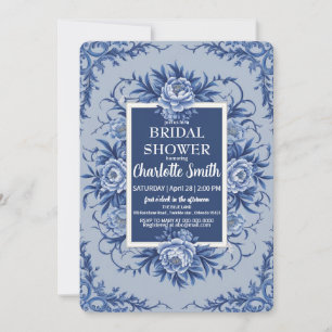 Invitation Elégant Rose Bleu Fleur antique douche nuptiale