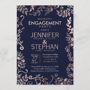 Invitation Elégant Rose bleu Gold Floral Fiançailles