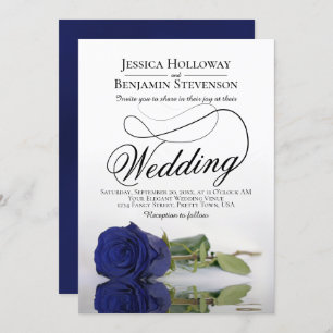 Invitation Élégant Rose bleu marine Classy Mariage de script