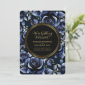 Invitation Elégant Rose bleu marine Floral & Gold Black Frame (Debout devant)