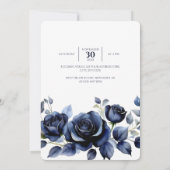 Invitation Elégant Rose bleu marine Floral & Gold Black Frame (Dos)