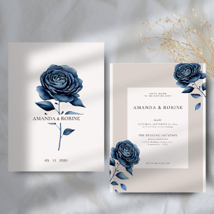 Invitation Élégant Rose bleu marine Mariage