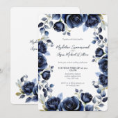 Invitation Élégant Rose bleu marine Mariage Arrière - plan bl (Devant / Derrière)