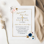 Invitation Élégant rose Bleu Or Fleurs Jumeaux Baptême