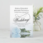 Invitation Élégant Rose bleu Poudre Classy Script Mariage (Debout devant)