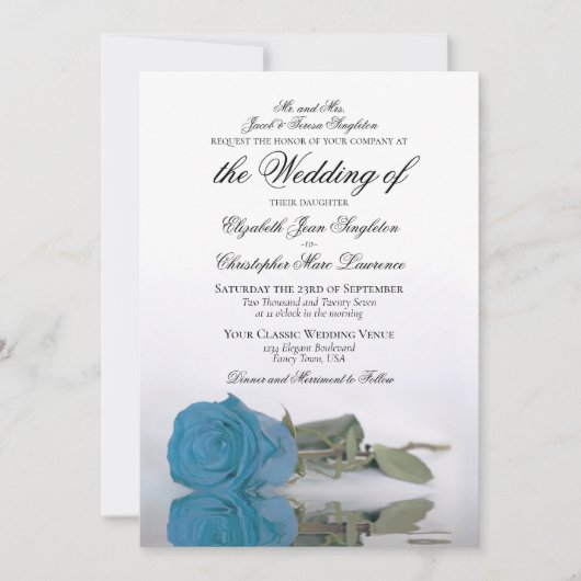 Invitation Élégant Rose bleu turquoise Mariage formel (Devant)