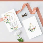 Invitation Élégant rose Blush Floral Gold Cross Baptême