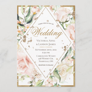 Invitation Élégant rose Blush Floral or Rustique Mariage