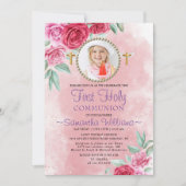 Invitation Élégant Rose Blush Photo Première communion (Devant)