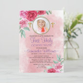 Invitation Élégant Rose Blush Photo Première communion (Debout devant)