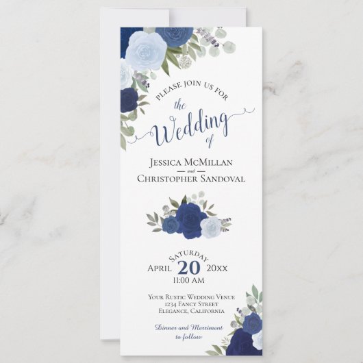 Invitation Elegant Rose Boho bleu QR Code Détails Mariage (Devant)