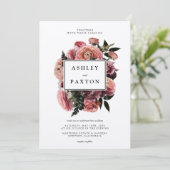 Invitation Élégant rose | Bouquet floral sur blanc (Debout devant)