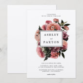Invitation Élégant rose | Bouquet floral sur blanc (Devant / Derrière)