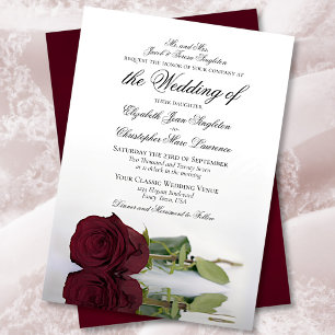 Invitation Élégant Rose Bourgogne à longue tige Mariage forme