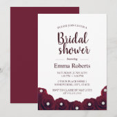 Invitation Elégant Rose Bourgogne & Fête des mariées Florale (Devant / Derrière)