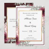 Invitation Élégant Rose Bourgogne Gold encadré Mariage (Devant / Derrière)