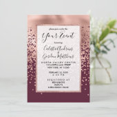 Invitation Élégant Rose Bourgogne Gold Polka Dot Gradient (Debout devant)