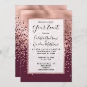 Invitation Élégant Rose Bourgogne Gold Polka Dot Gradient (Devant / Derrière)