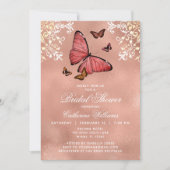 Invitation Élégant Rose Butterfly Gold Fête des mariées flora (Devant)
