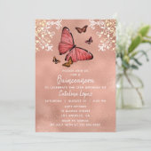 Invitation Élégant Rose Butterfly Or Floral Quinceañera (Debout devant)