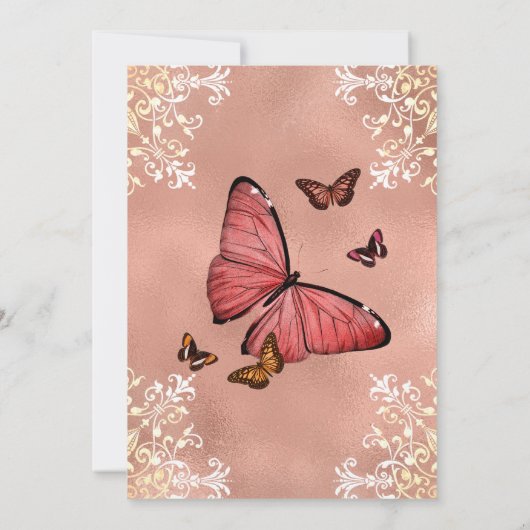 Invitation Élégant Rose Butterfly Or Floral Quinceañera (Dos)