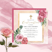 Invitation Élégant Rose | Cadre Floral en Or pour la Confirma