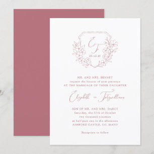Invitation Élégant Rose Cerisier Blossom Monogramme Script Cr