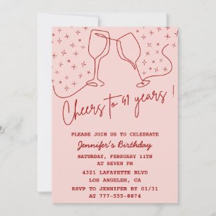 Invitation Élégant Rose Champagne Cheers 41e anniversaire