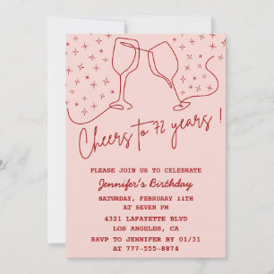 Invitation Élégant Rose Champagne Cheers 72e anniversaire