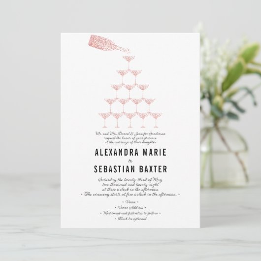 Invitation Élégant Rose Champagne Tour Mariage Script (Debout devant)