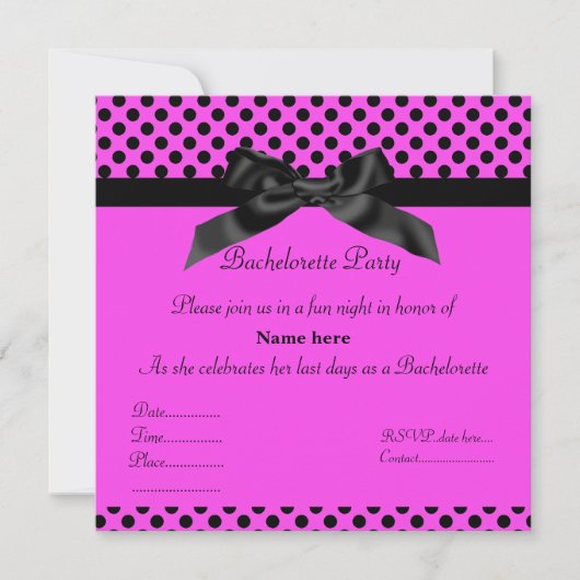 INVITATION ÉLÉGANT ROSE CHAUD NOIR BOW BACHELORETTE INVITATIO (Devant)