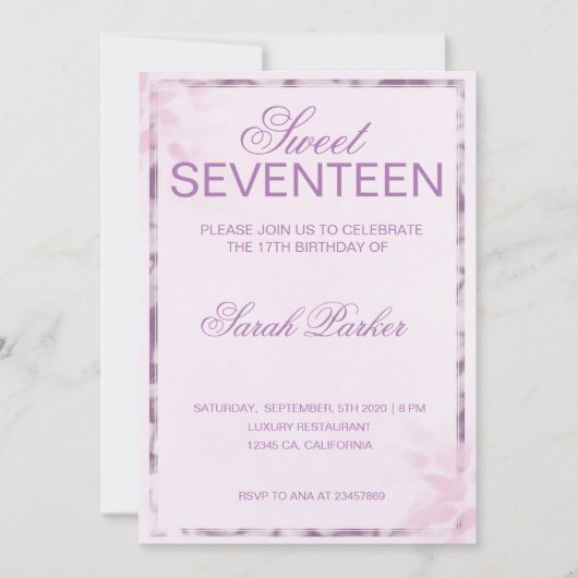 Invitation Élégant rose chic doux 17 ans (Devant)