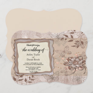 Invitation Élégant Rose chic or Floral Mariage d'été