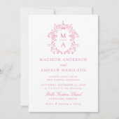 Invitation Élégant rose Chinoiserie Floral Photo Mariage (Devant)