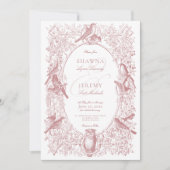 Invitation Elégant rose Chinoiserie Nature & Oiseaux Mariage (Devant)