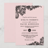 Invitation Élégant rose clair avec Mariage officiel en dentel (Devant / Derrière)