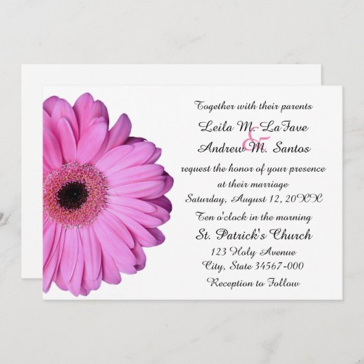 Invitation Élégant rose clair Gerbera Mariage marguerite (Devant / Derrière)