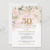 Invitation Elégant rose clair rose or vert 50e anniversaire (Devant)