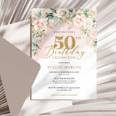 Invitation Elégant rose clair rose or vert 50e anniversaire